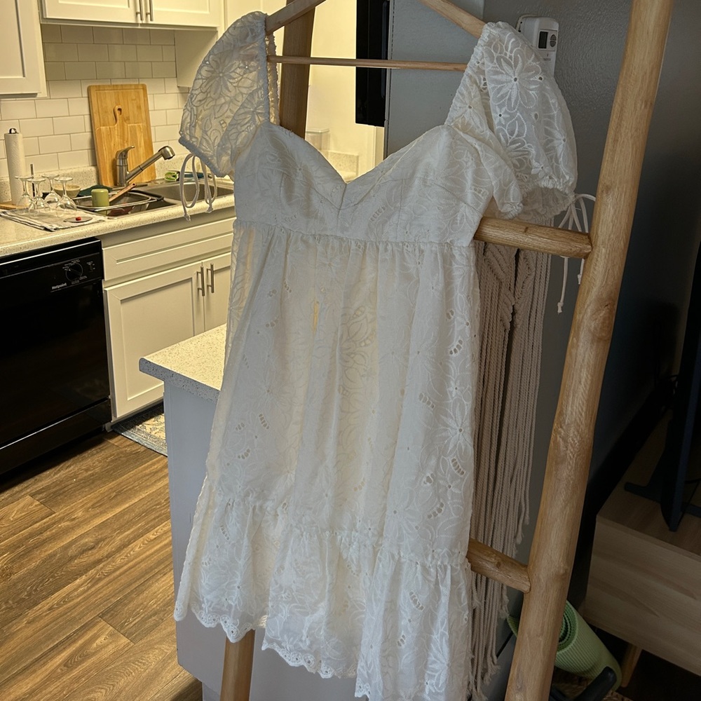 White eyelet mini dress